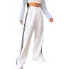 imageVerdusa Womens Casual Drawstring Elastic Waist Loose Wide Leg Pants TrousersWhite