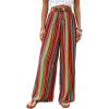 imageVerdusa Womens Elastic High Waist Boho Stripe Print Loose Wide Leg PantsOrange Red