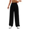 imageVerdusa Womens Elastic High Waist Solid Straight Leg Pants Casual Long TrousersBlack