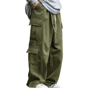 imageVerdusa Mens Baggy Cargo Pants Drawstring Elastic Waist Flap Pockets Loose PantsArmy Green