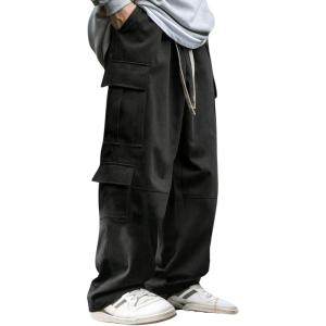 imageVerdusa Mens Baggy Cargo Pants Drawstring Elastic Waist Flap Pockets Loose PantsBlack