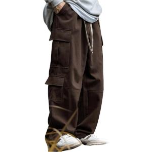 imageVerdusa Mens Baggy Cargo Pants Drawstring Elastic Waist Flap Pockets Loose PantsCoffee Brown