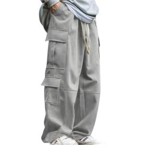 imageVerdusa Mens Baggy Cargo Pants Drawstring Elastic Waist Flap Pockets Loose PantsLight Grey