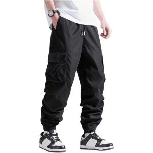 imageVerdusa Mens Cargo Pants Elastic Wasit Workout Joggers Tactical Pro Club Sweat Bottoms with PocketsBlack