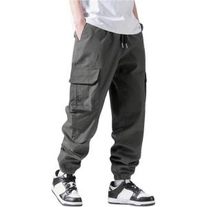 imageVerdusa Mens Cargo Pants Elastic Wasit Workout Joggers Tactical Pro Club Sweat Bottoms with PocketsGrey