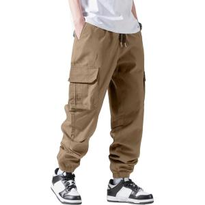 imageVerdusa Mens Cargo Pants Elastic Wasit Workout Joggers Tactical Pro Club Sweat Bottoms with PocketsKhaki
