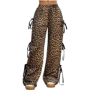 imageVerdusa Womens Bow Wide Leg Sweatpants Elastic Waist Casual Baggy Pants with PocketBrown
