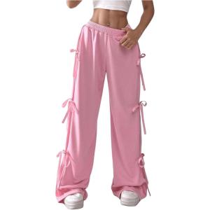 imageVerdusa Womens Bow Wide Leg Sweatpants Elastic Waist Casual Baggy Pants with PocketPink