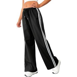 imageVerdusa Womens Casual Drawstring Elastic Waist Loose Wide Leg Pants TrousersBlack