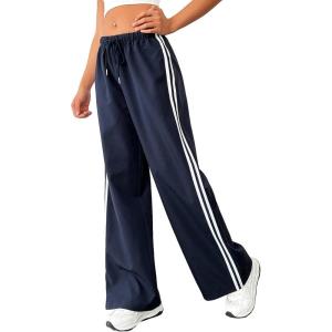 imageVerdusa Womens Casual Drawstring Elastic Waist Loose Wide Leg Pants TrousersNavy Blue