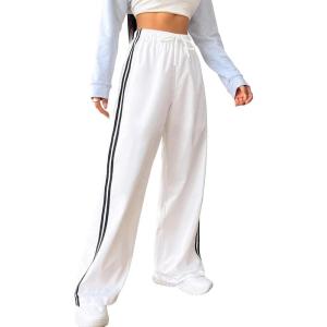 imageVerdusa Womens Casual Drawstring Elastic Waist Loose Wide Leg Pants TrousersWhite