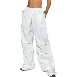 imageVerdusa Womens Drawstring Waist Side Pocket Joggers Cargo Pants Loose Long TrousersWhite