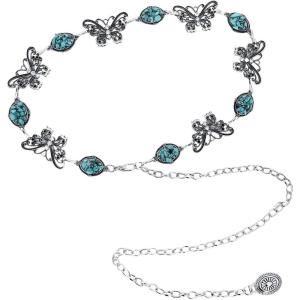 imageVerdusa Womens Golden Metal Decor Carved Floral Design Waist Chain BeltButterfly Blue