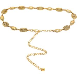 imageVerdusa Womens Golden Metal Decor Carved Floral Design Waist Chain BeltGold
