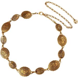 imageVerdusa Womens Golden Metal Decor Carved Floral Design Waist Chain BeltGold Flower