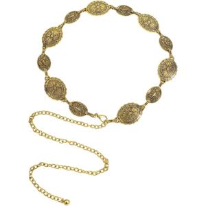 imageVerdusa Womens Golden Metal Decor Carved Floral Design Waist Chain BeltGolden1