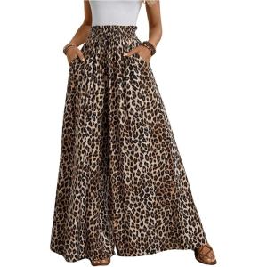 imageVerdusa Womens Wide Leg Pants Leopard Print Paperbag Waist Palazzo PantMulticolor