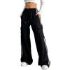 imageVerdusa Womens Cargo Pants Baggy Straight Wide Leg Athletic Pants Striped Bottoms StreetwearBlack