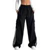 imageVerdusa Womens Cargo Pants Baggy Straight Wide Leg Athletic Pants Striped Bottoms StreetwearBlack