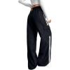 imageVerdusa Womens Cargo Pants Baggy Straight Wide Leg Athletic Pants Striped Bottoms StreetwearBlack