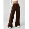 imageVerdusa Womens Cargo Pants Baggy Straight Wide Leg Athletic Pants Striped Bottoms StreetwearBrown