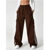 imageVerdusa Womens Cargo Pants Baggy Straight Wide Leg Athletic Pants Striped Bottoms StreetwearBrown