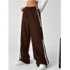 imageVerdusa Womens Cargo Pants Baggy Straight Wide Leg Athletic Pants Striped Bottoms StreetwearBrown
