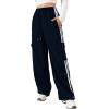 imageVerdusa Womens Cargo Pants Baggy Straight Wide Leg Athletic Pants Striped Bottoms StreetwearDark Blue