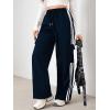 imageVerdusa Womens Cargo Pants Baggy Straight Wide Leg Athletic Pants Striped Bottoms StreetwearDark Blue