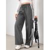 imageVerdusa Womens Cargo Pants Baggy Straight Wide Leg Athletic Pants Striped Bottoms StreetwearGrey