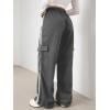 imageVerdusa Womens Cargo Pants Baggy Straight Wide Leg Athletic Pants Striped Bottoms StreetwearGrey