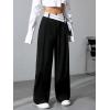 imageVerdusa Womens Color Block Asymmetrical High Waist Button Trousers Straight Leg Long PantsBlack and White