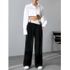 imageVerdusa Womens Color Block Asymmetrical High Waist Button Trousers Straight Leg Long PantsBlack and White