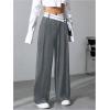 imageVerdusa Womens Color Block Asymmetrical High Waist Button Trousers Straight Leg Long PantsGrey