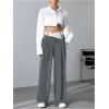 imageVerdusa Womens Color Block Asymmetrical High Waist Button Trousers Straight Leg Long PantsGrey