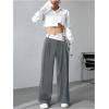 imageVerdusa Womens Color Block Asymmetrical High Waist Button Trousers Straight Leg Long PantsGrey