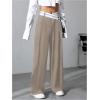 imageVerdusa Womens Color Block Asymmetrical High Waist Button Trousers Straight Leg Long PantsKhaki
