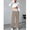 imageVerdusa Womens Color Block Asymmetrical High Waist Button Trousers Straight Leg Long PantsKhaki