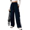 imageVerdusa Womens Cargo Pants Baggy Straight Wide Leg Athletic Pants Striped Bottoms StreetwearDark Blue