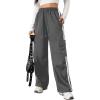 imageVerdusa Womens Cargo Pants Baggy Straight Wide Leg Athletic Pants Striped Bottoms StreetwearGrey