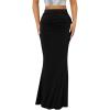 imageVerdusa Womens Casual Ruched High Waisted Fishtail Bodycon Long Maxi SkirtSolid Black