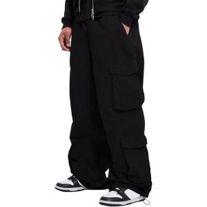 imageVerdusa Mens Casual Pocket Side Drawstring Waist Loose Joggers Cargo PantsBlack