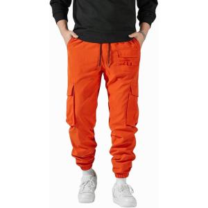 imageVerdusa Mens Elastic Waist Drawstring Cargo Pants Streetwear JoggersBurnt Orange