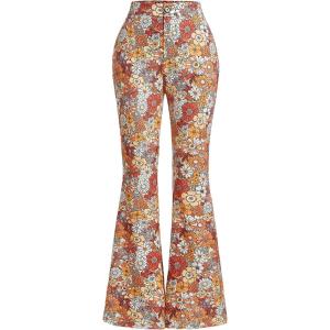 imageVerdusa Womens 70s Boho Floral Print High Waist Wide Leg Pants Hippie PantsFloral Multi