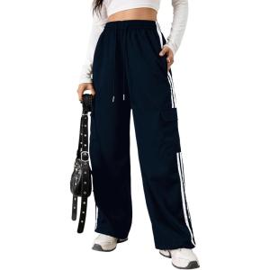 imageVerdusa Womens Cargo Pants Baggy Straight Wide Leg Athletic Pants Striped Bottoms StreetwearDark Blue