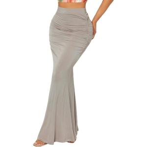 imageVerdusa Womens Casual Ruched High Waisted Fishtail Bodycon Long Maxi SkirtGrey