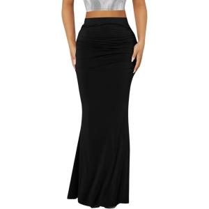 imageVerdusa Womens Casual Ruched High Waisted Fishtail Bodycon Long Maxi SkirtSolid Black
