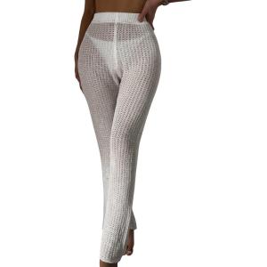 imageVerdusa Womens High Waist See Through Sheer Knit Pants Beach Swimsuit Bikini Cover UpWhite