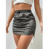 imageVerdusa Womens Drawstring Elastic Waist Ruched Bodycon Short SkirtDark Grey