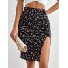 imageVerdusa Womens Floral Print Ruched Elastic Waist Split Bodycon Short SkirtDitsy Black